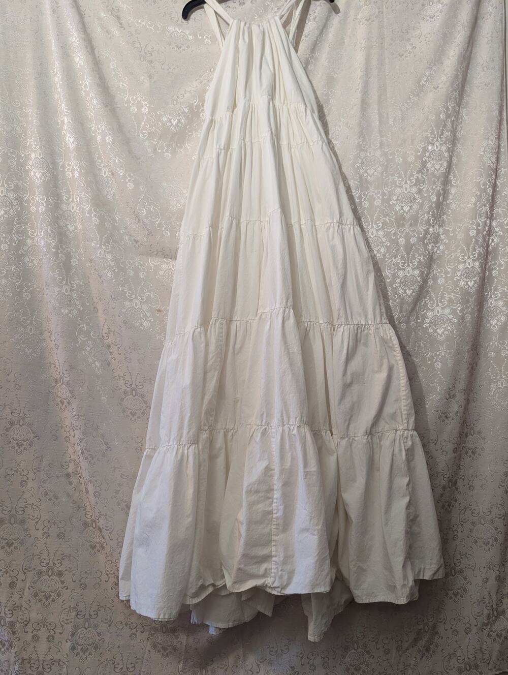 Foret & Oiseau White 100% Cotton Tiered Halter Maxi Sundress Bow XS